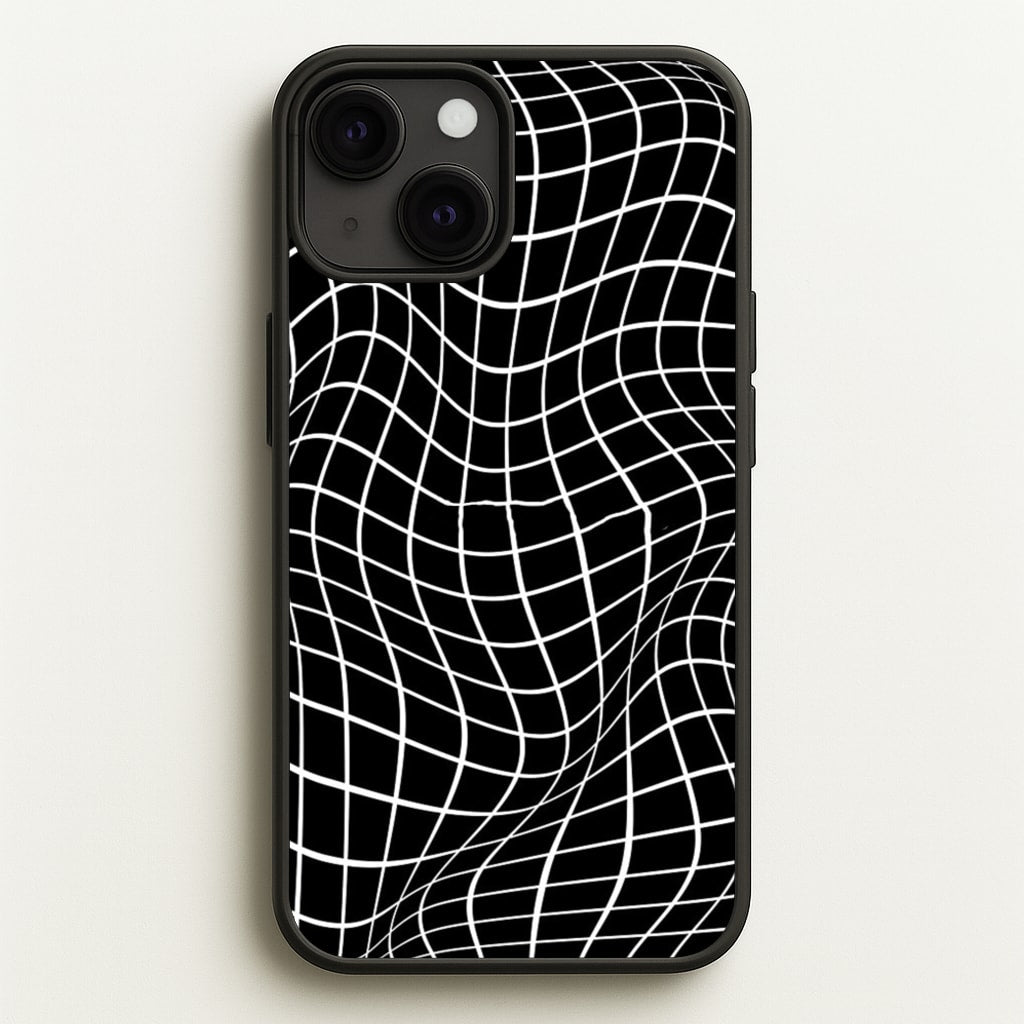 Black Wavy Grid Pattern - Phone Case for iPhone 13 Mini