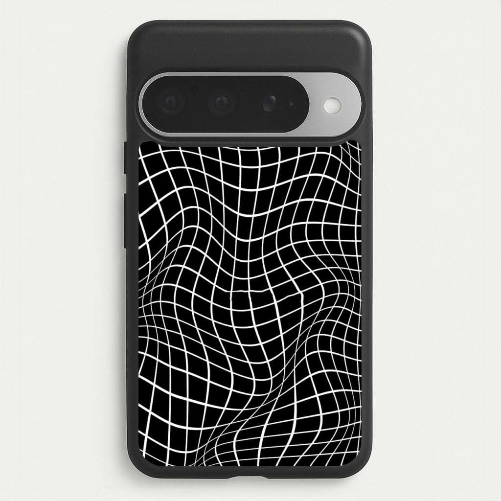 Black Wavy Grid Pattern Phone Case for Google Pixel 10 Pro XL