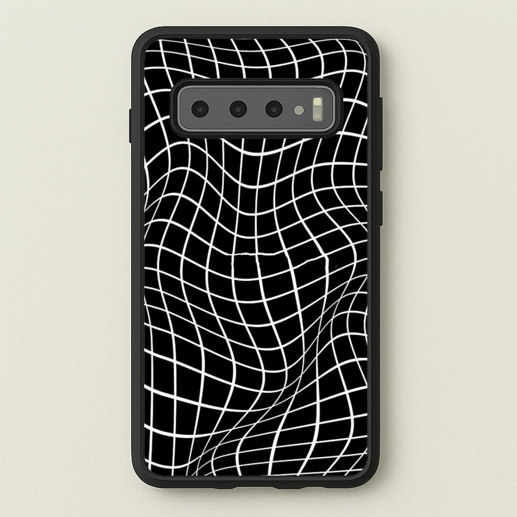 Black Wavy Grid Pattern - Phone Case for Galaxy S10 Plus