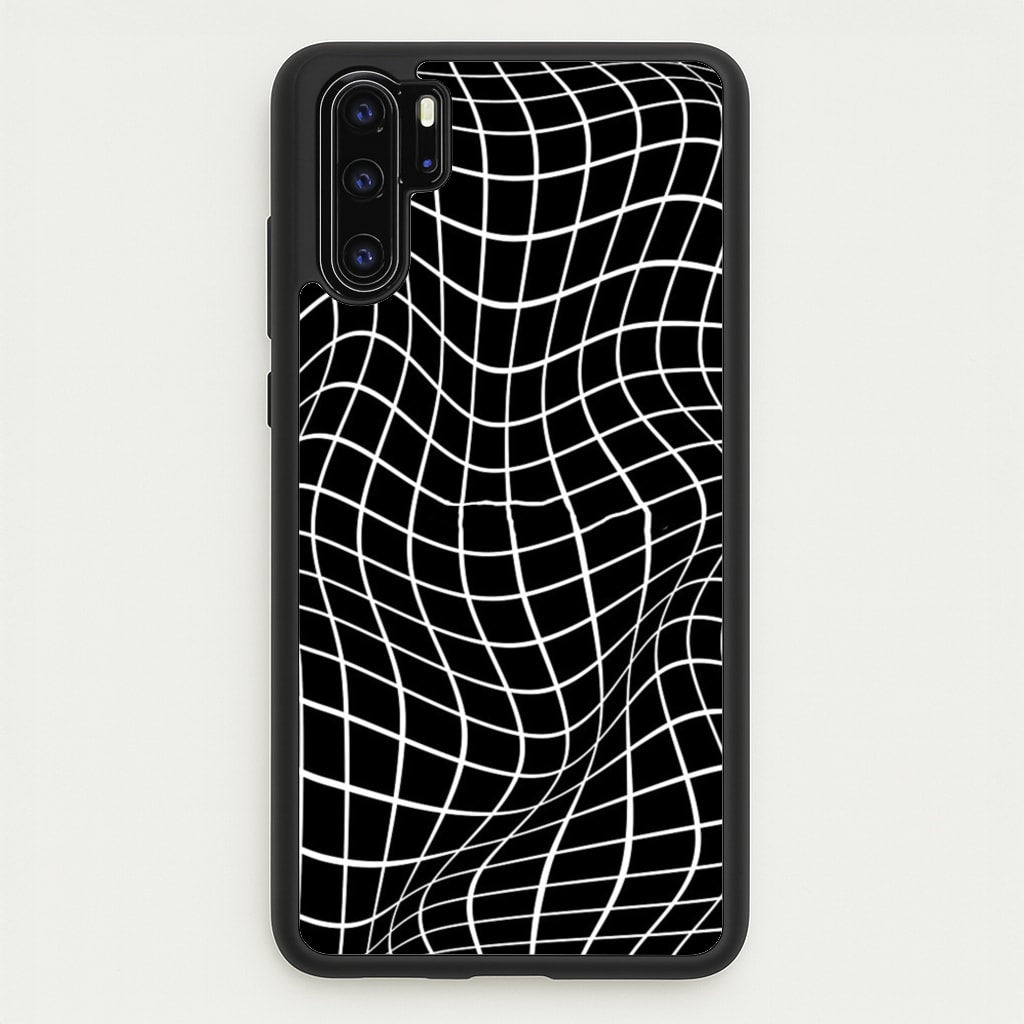 Black Wavy Grid Pattern - Phone Case for Huawei P30 Pro