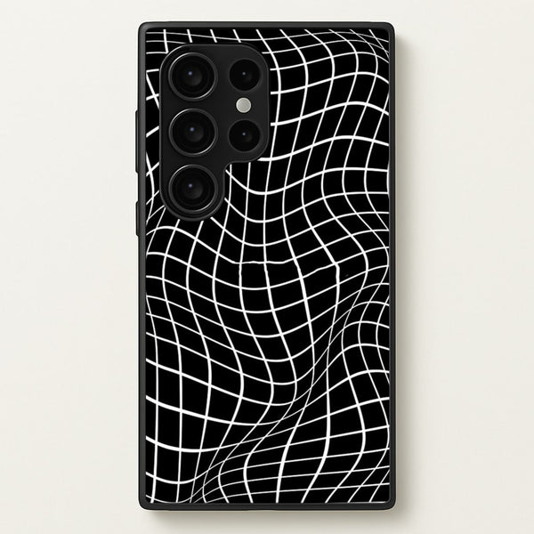 Black Wavy Grid Pattern - Phone Case for Galaxy S24 Ultra