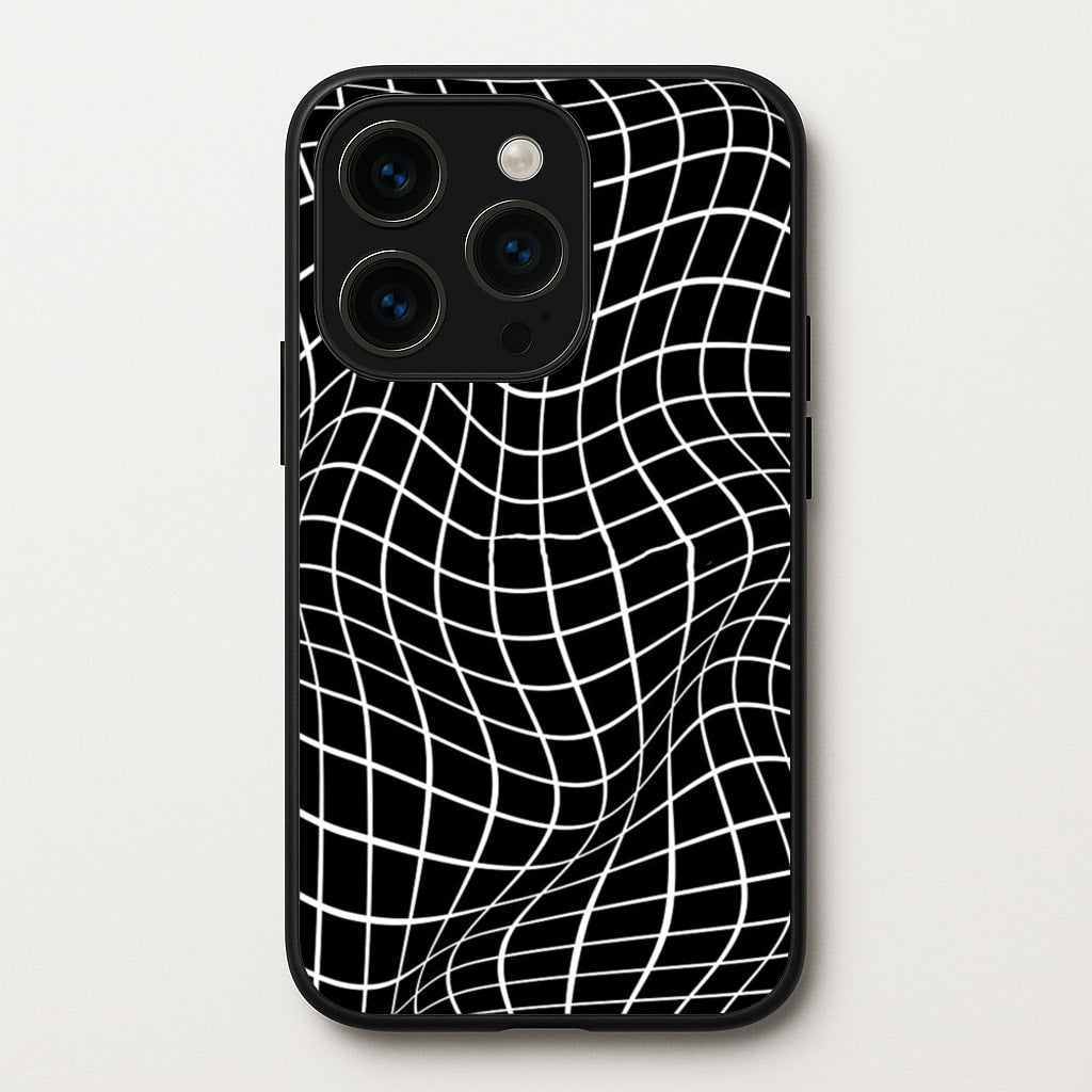 Black Wavy Grid Pattern - Phone Case for iPhone 15 Pro