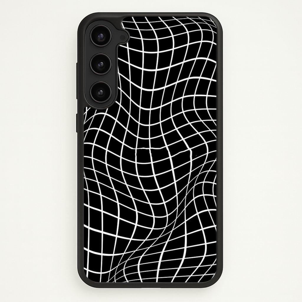 Black Wavy Grid Pattern - Phone Case for Galaxy S23