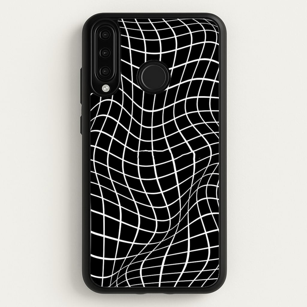 Black Wavy Grid Pattern - Phone Case for Huawei P30 Lite