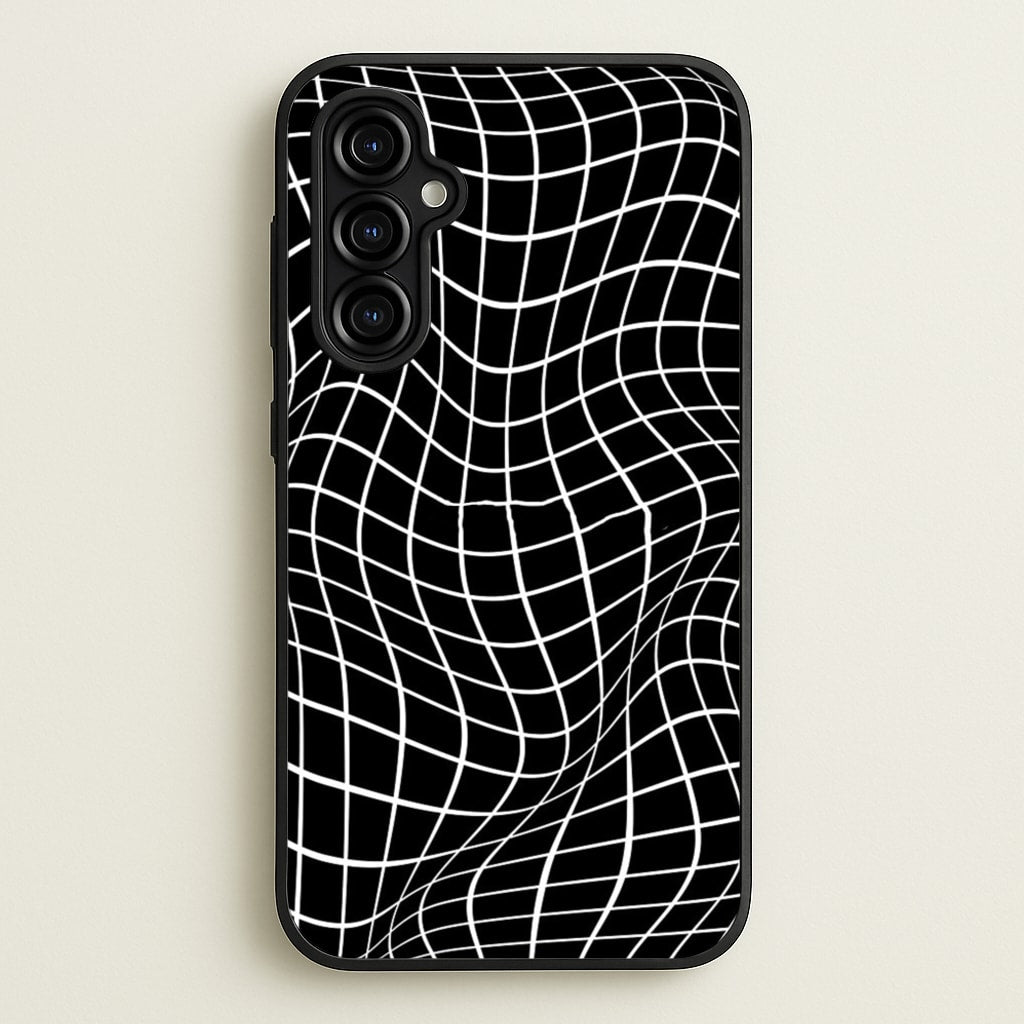 Black Wavy Grid Pattern - Phone Case for Galaxy A54