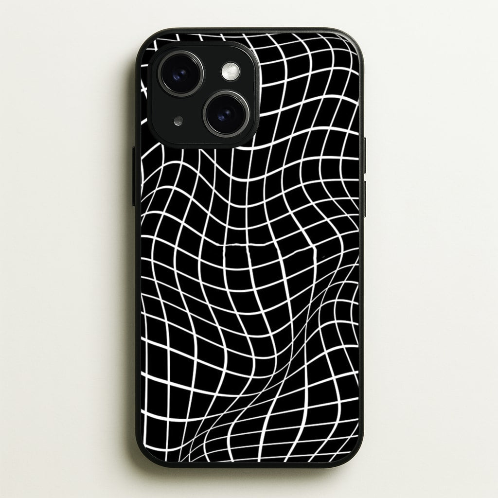 Black Wavy Grid Pattern - Phone Case for iPhone 14