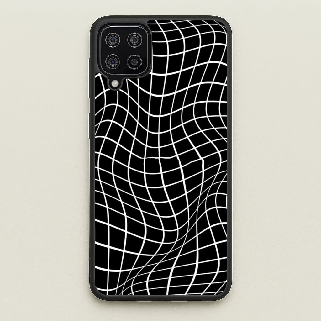 Black Wavy Grid Pattern - Phone Case for Galaxy A12