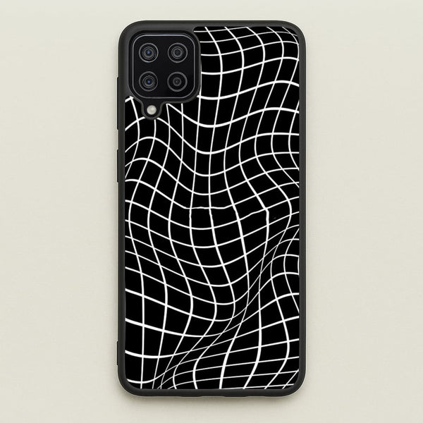 Black Wavy Grid Pattern - Phone Case for Galaxy A12