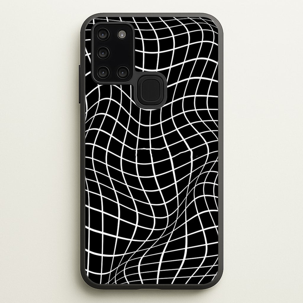Black Wavy Grid Pattern - Phone Case for Galaxy A21s