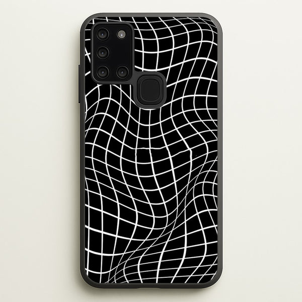 Black Wavy Grid Pattern - Phone Case for Galaxy A21s