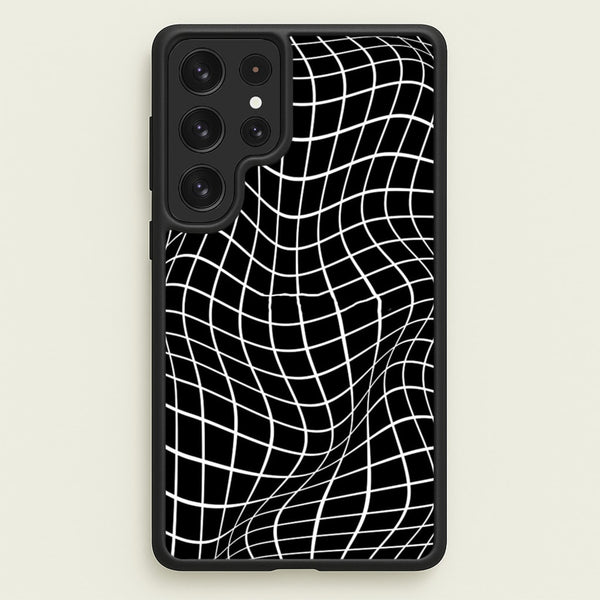 Black Wavy Grid Pattern - Phone Case for Galaxy S23 Ultra