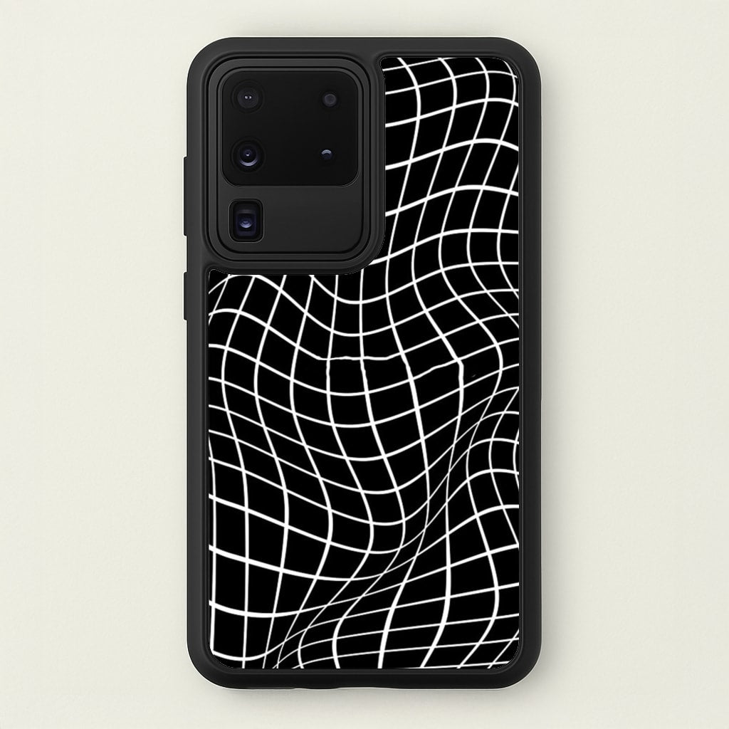 Black Wavy Grid Pattern - Phone Case for Galaxy S20 Ultra