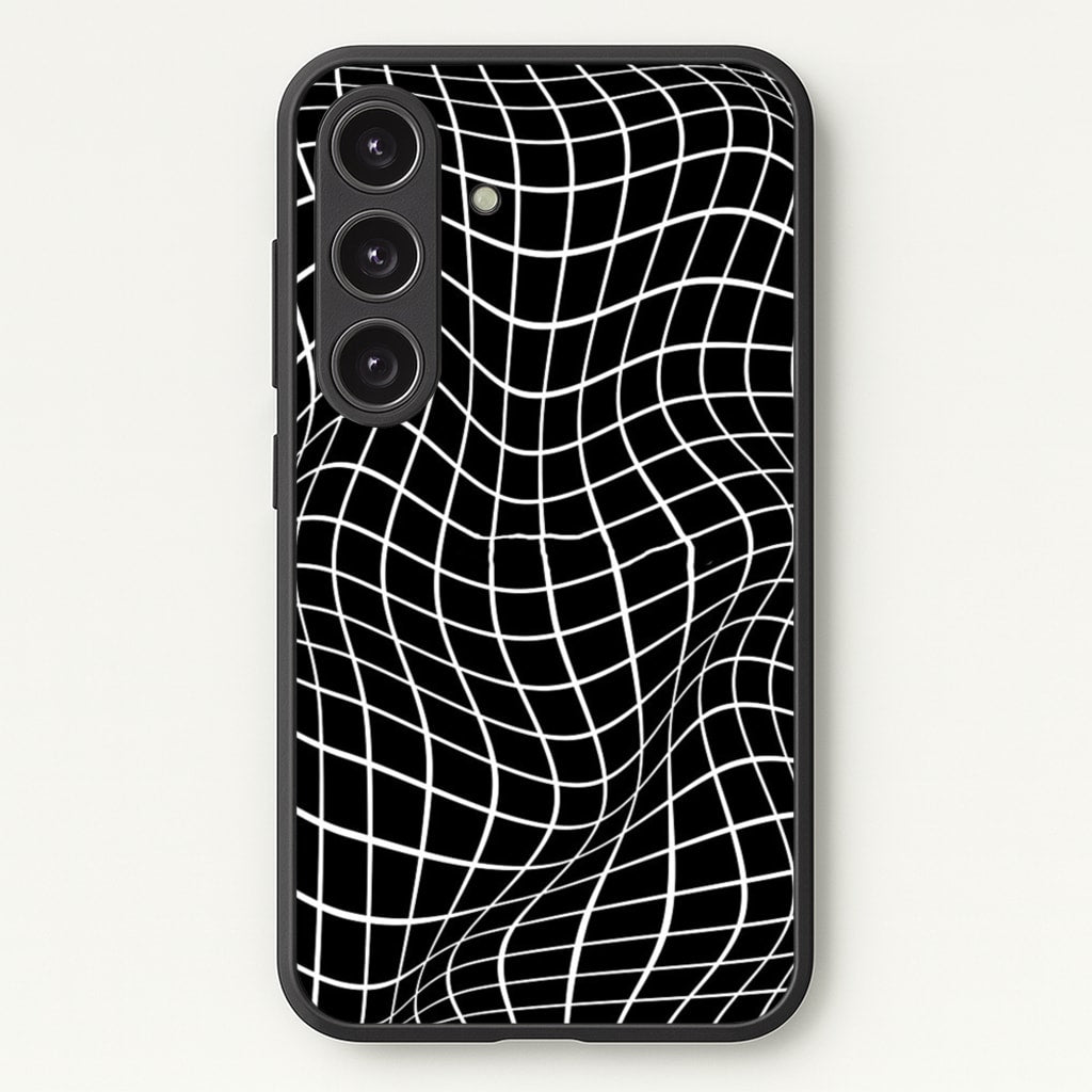 Black Wavy Grid Pattern - Phone Case for Galaxy S25