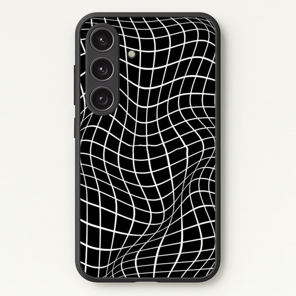 Black Wavy Grid Pattern - Phone Case for Galaxy S25