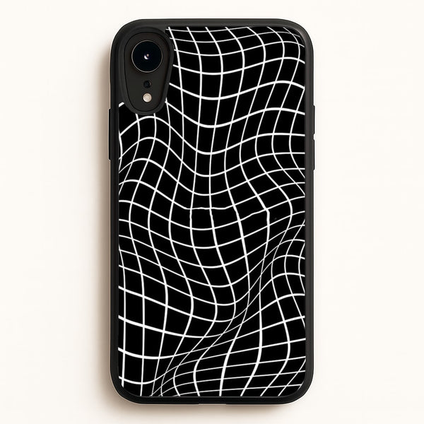 Black Wavy Grid Pattern - Phone Case for iPhone XR