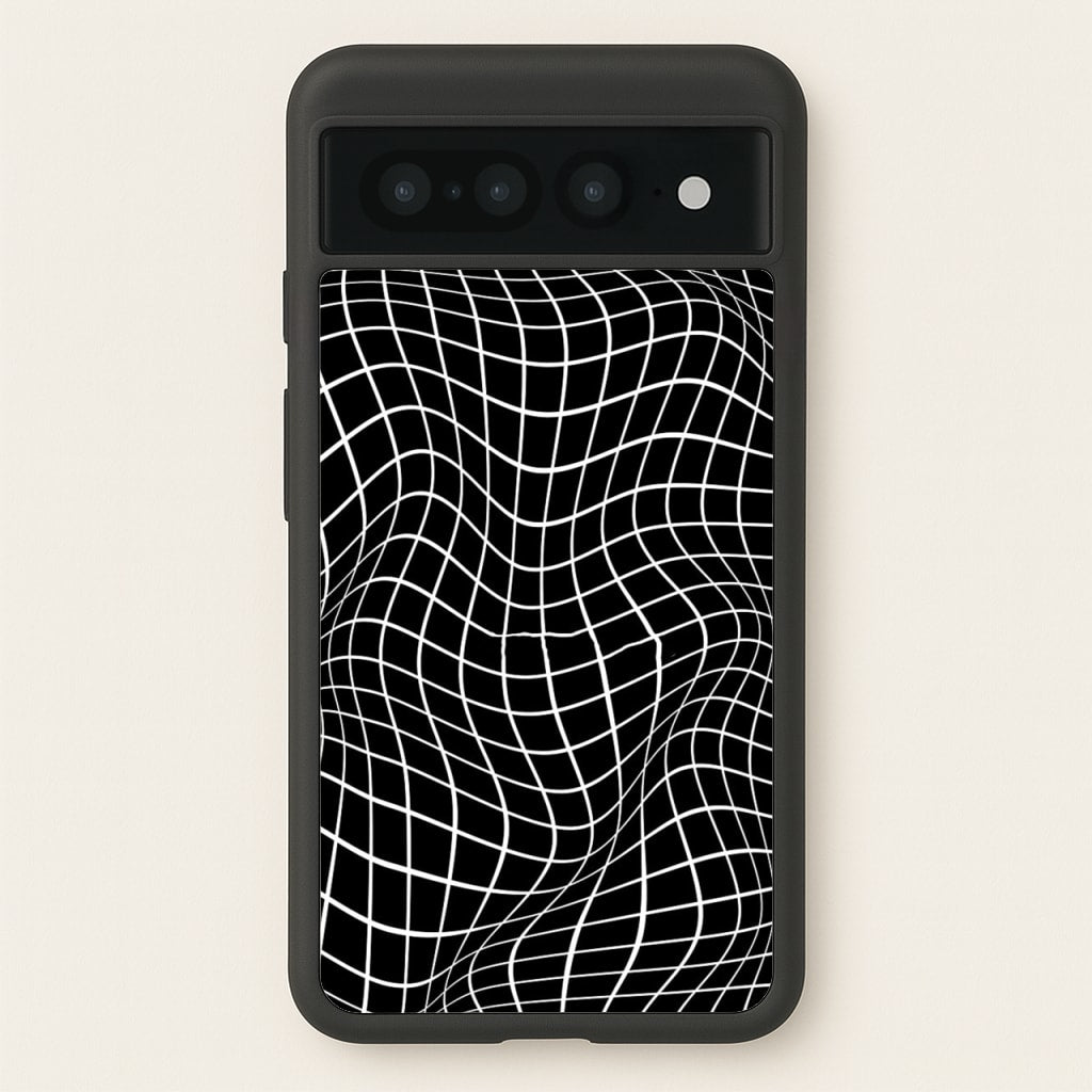Black Wavy Grid Pattern - Phone Case for Google Pixel 7 Pro