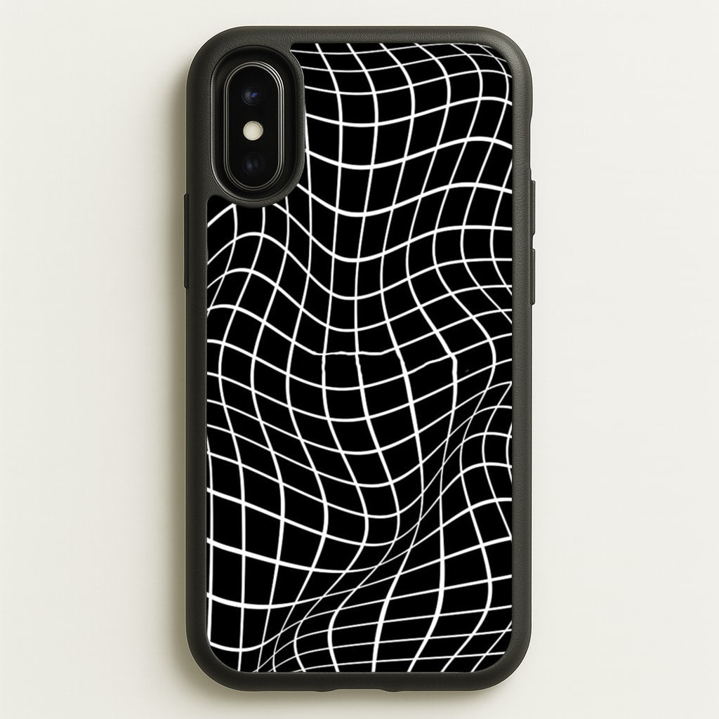 Black Wavy Grid Pattern - Phone Case for iPhone X / XS