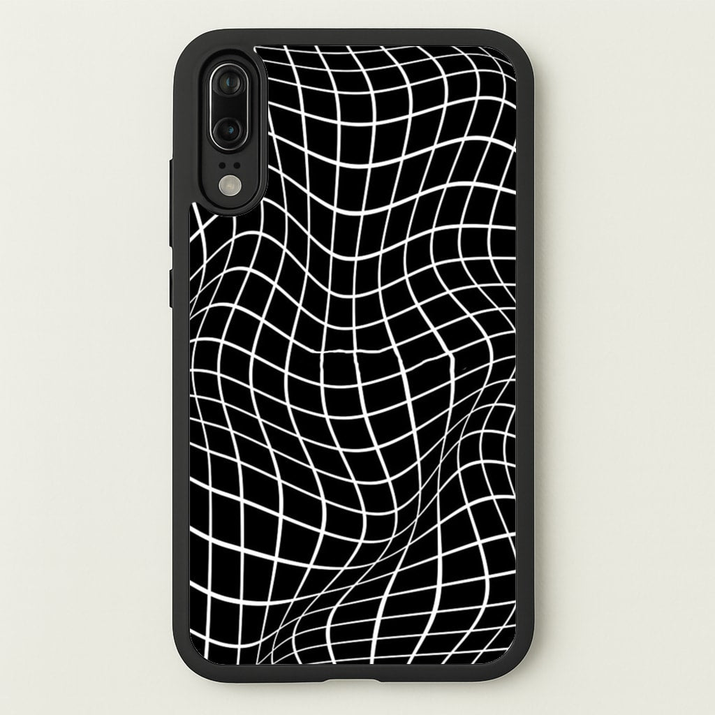 Black Wavy Grid Pattern - Phone Case for Huawei P20