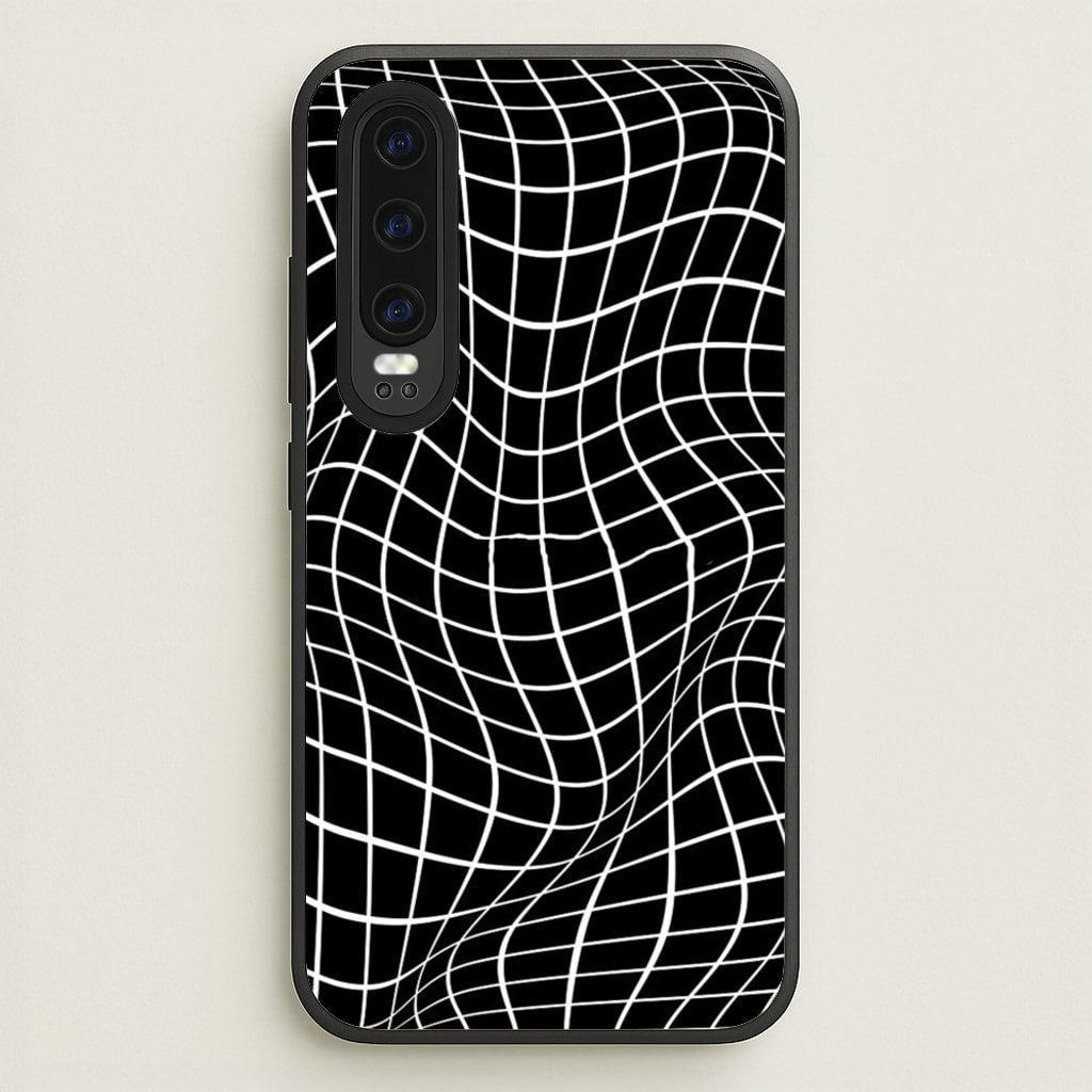 Black Wavy Grid Pattern - Phone Case for Huawei P30