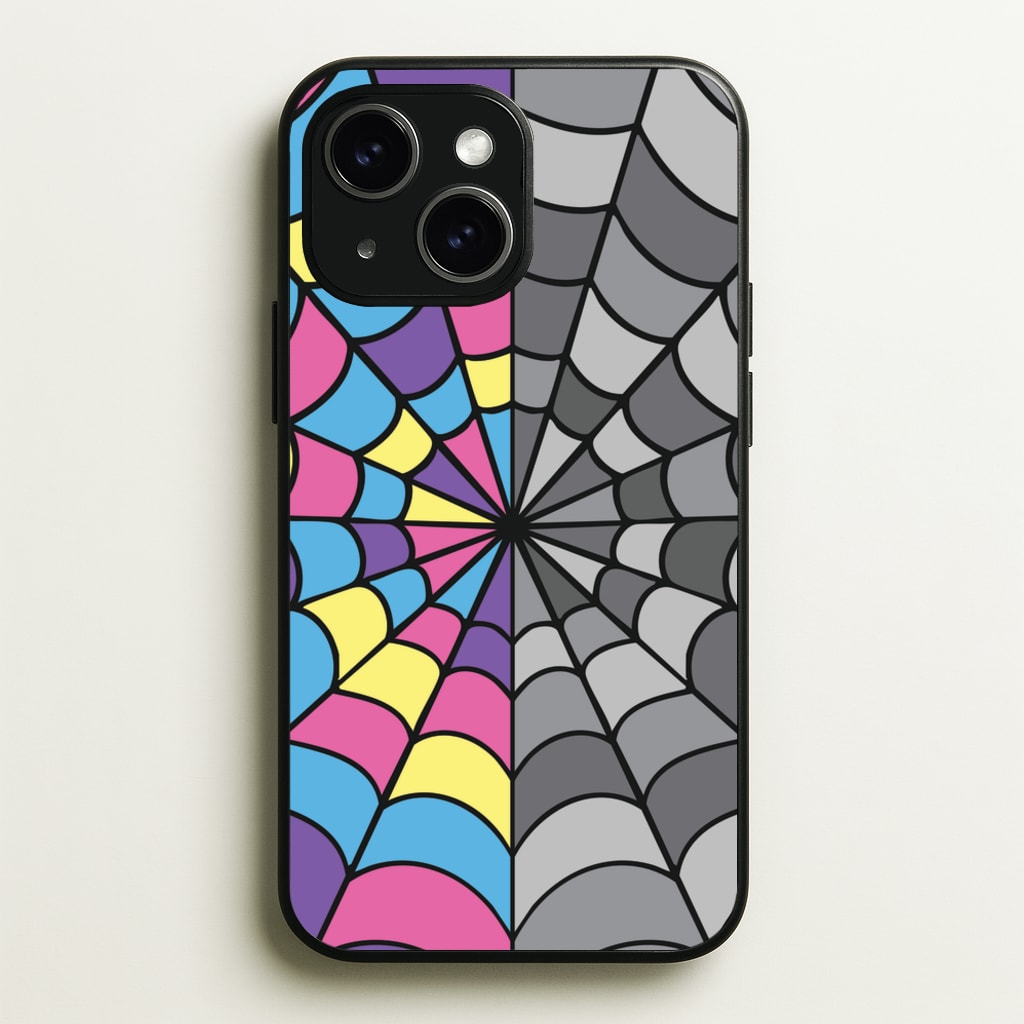 Colourful And Gray Spiderweb - Wednesday Phone Case for iPhone 15