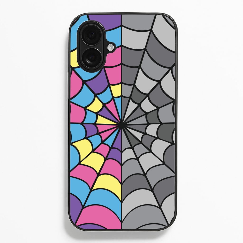 Colourful And Gray Spiderweb - Wednesday Phone Case for iPhone 16 Plus