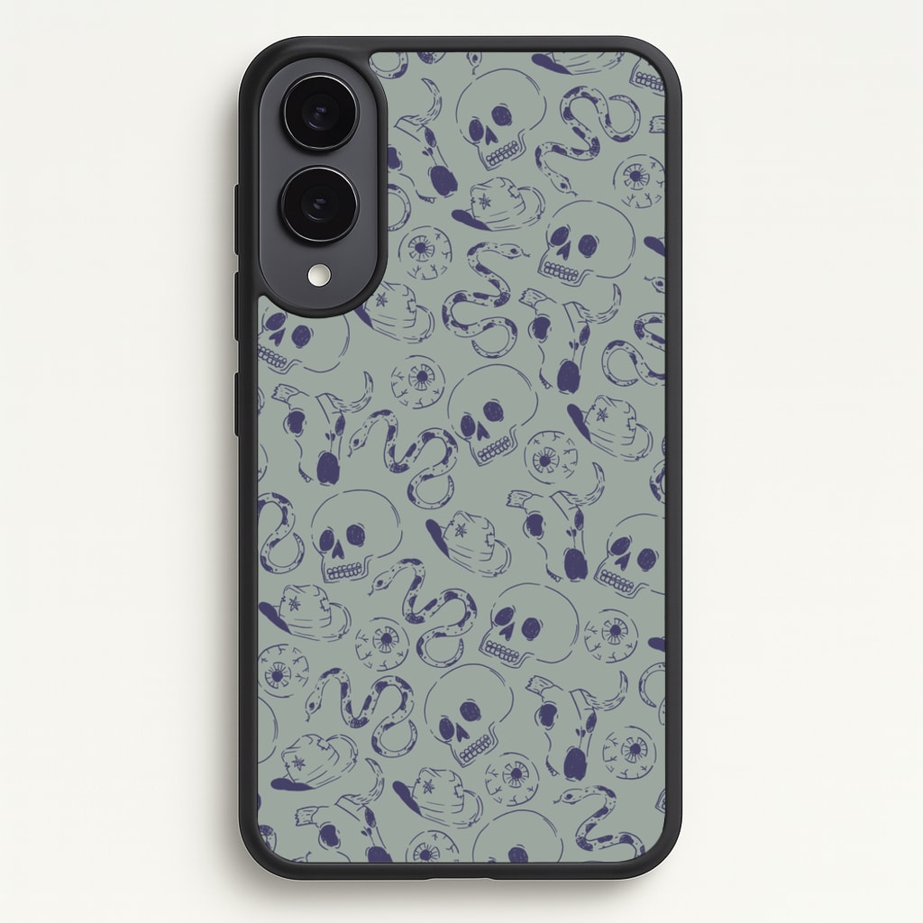Blue Snakes And Skulls - Western - Western Phone Case for Galaxy S25 Edge