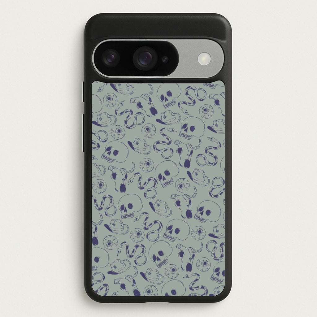 Blue Snakes And Skulls - Western Phone Case for Google Pixel 10 / 10 Pro