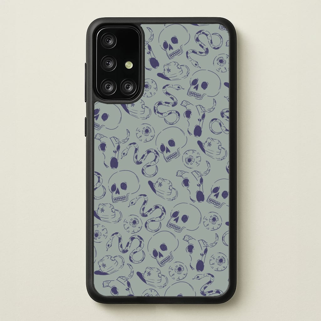 Blue Snakes And Skulls - Western - Western Phone Case for Galaxy A71