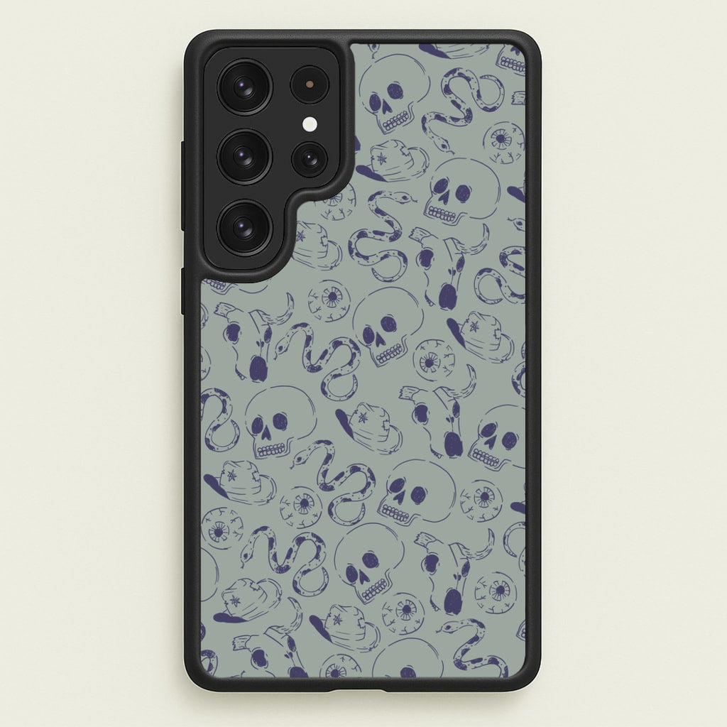Blue Snakes And Skulls - Western - Western Phone Case for Galaxy S22 Ultra