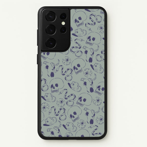 Blue Snakes And Skulls - Western - Western Phone Case for Galaxy S21 Ultra