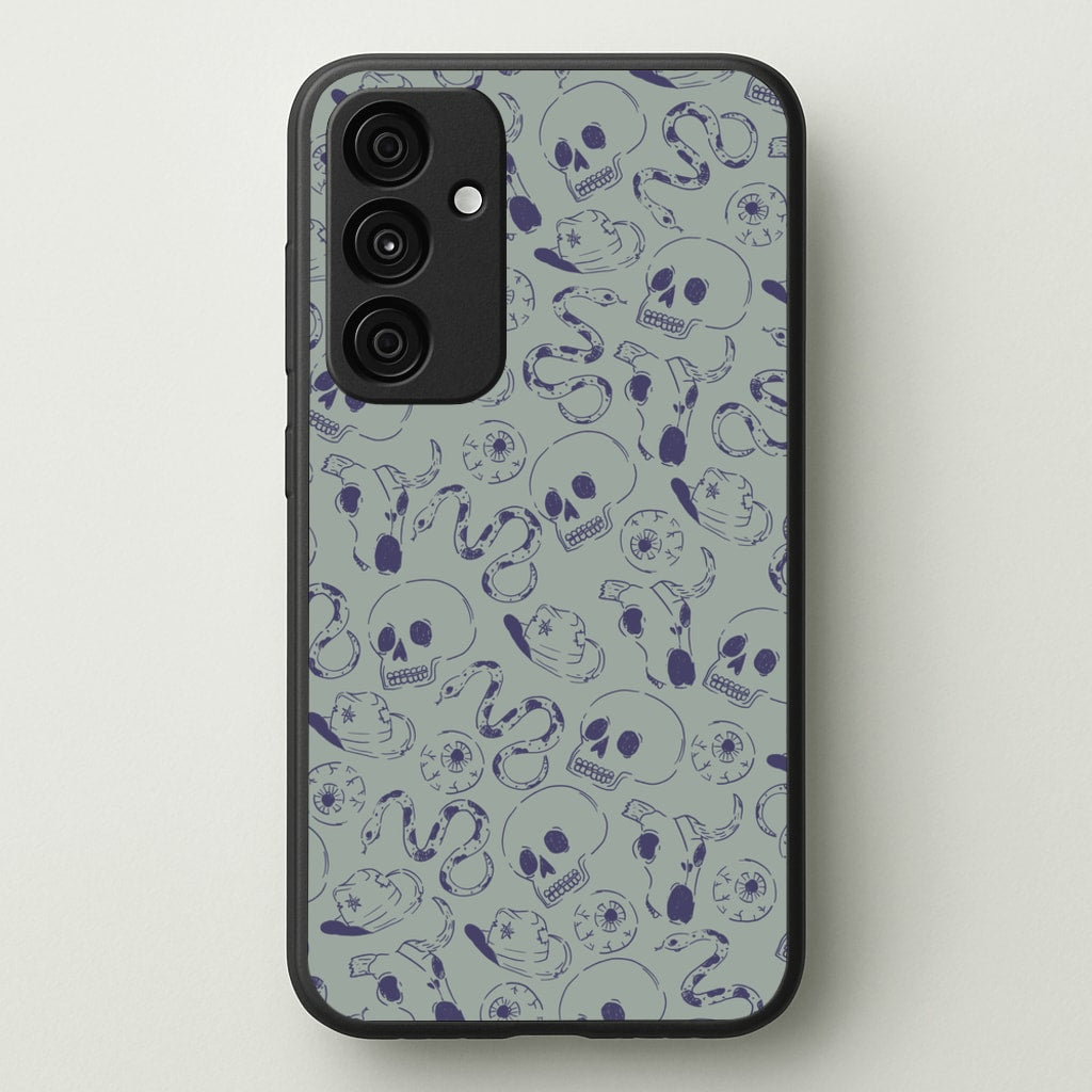 Blue Snakes And Skulls - Western - Western Phone Case for Galaxy A35