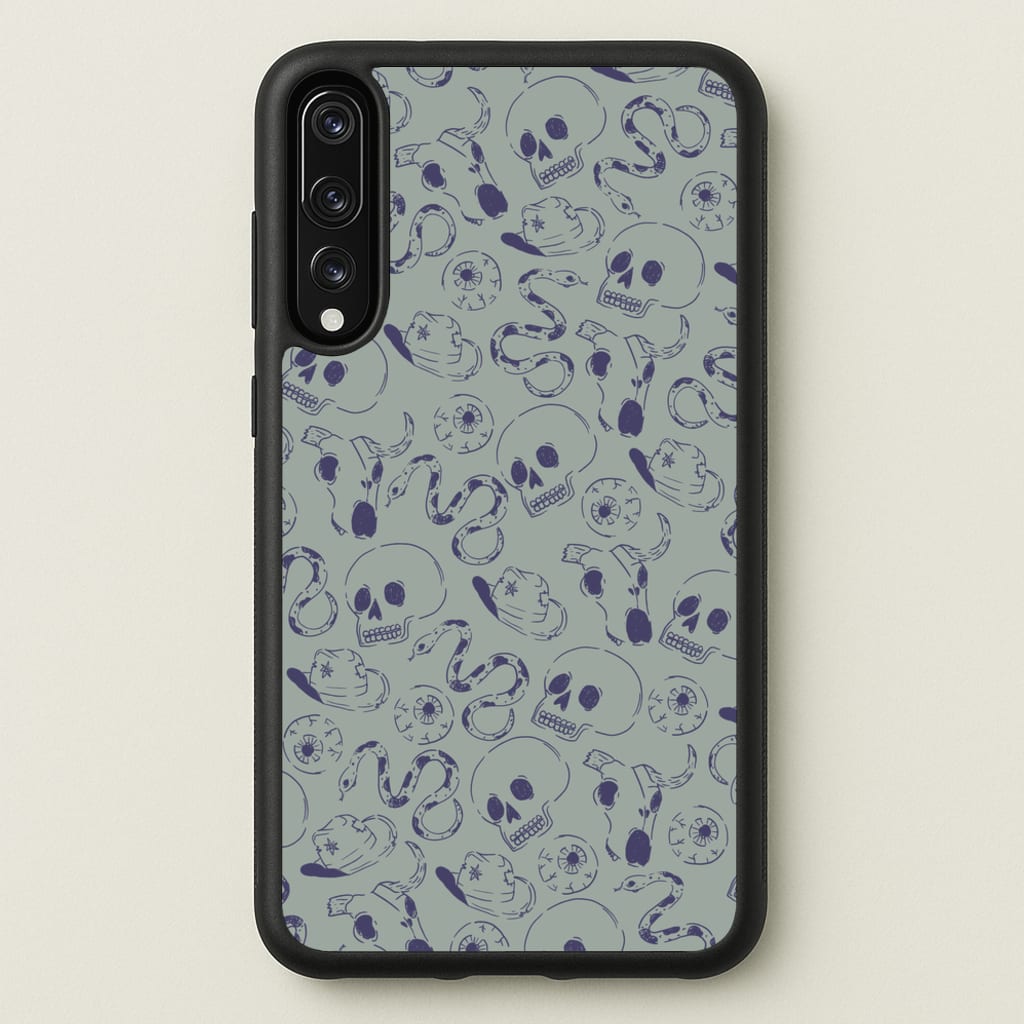 Blue Snakes And Skulls - Western - Western Phone Case for Huawei P20 Pro