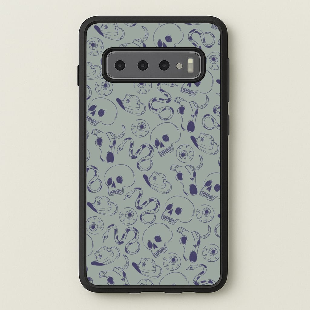 Blue Snakes And Skulls - Western - Western Phone Case for Galaxy S10