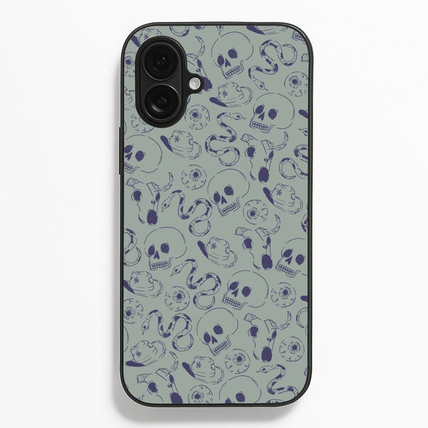 Blue Snakes And Skulls - Western - Western Phone Case for iPhone 16 Plus