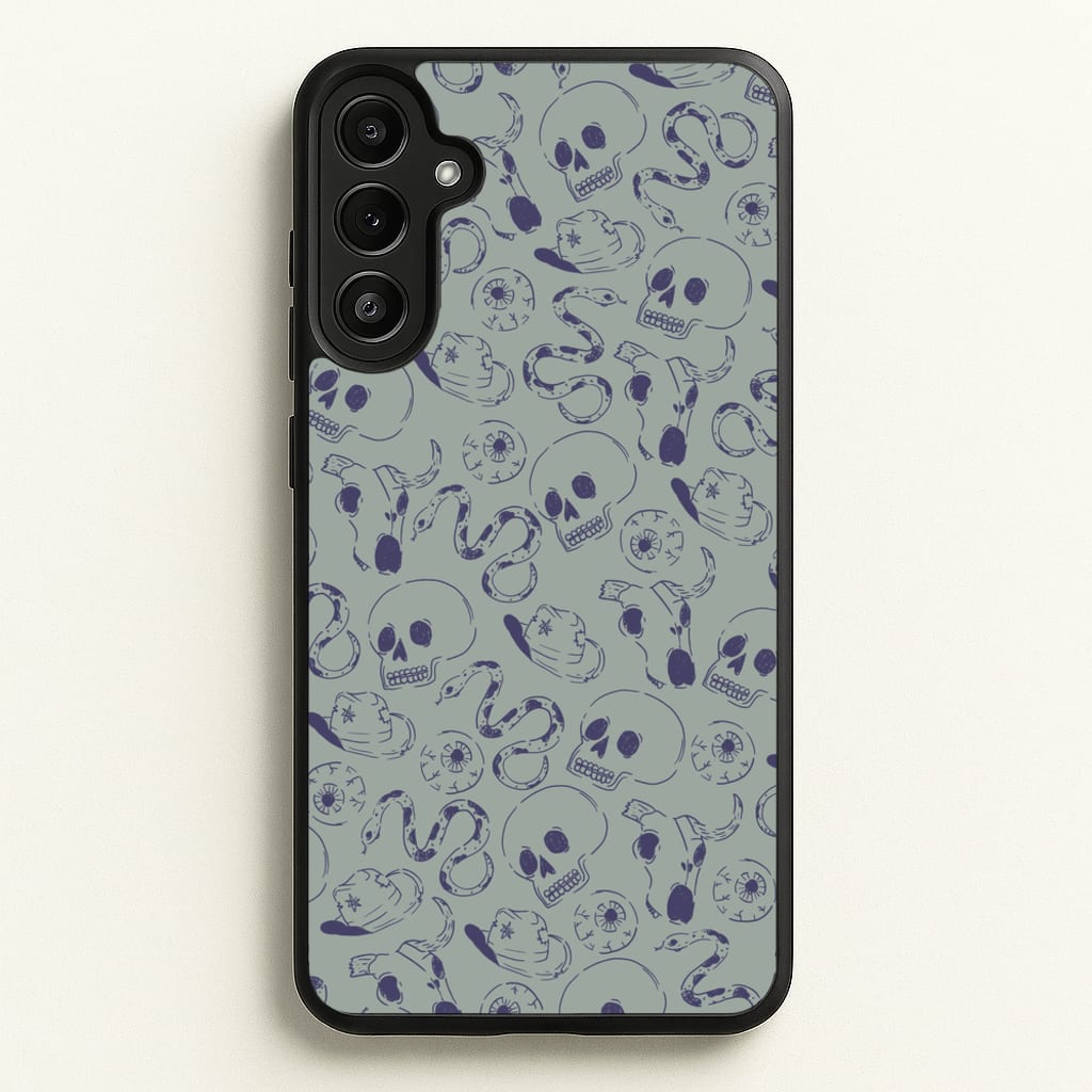 Blue Snakes And Skulls - Western - Western Phone Case for Galaxy A34