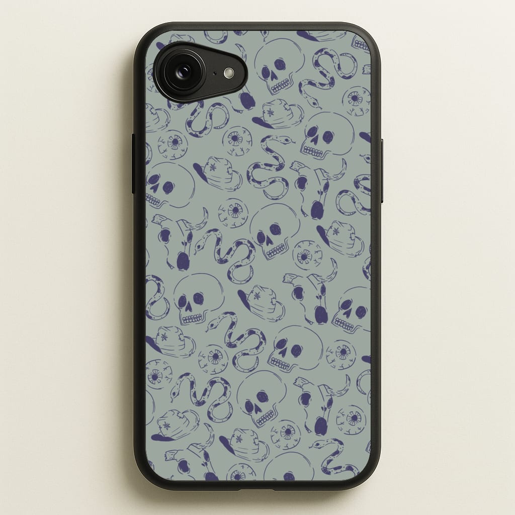 Blue Snakes And Skulls - Western - Western Phone Case for iPhone 16e