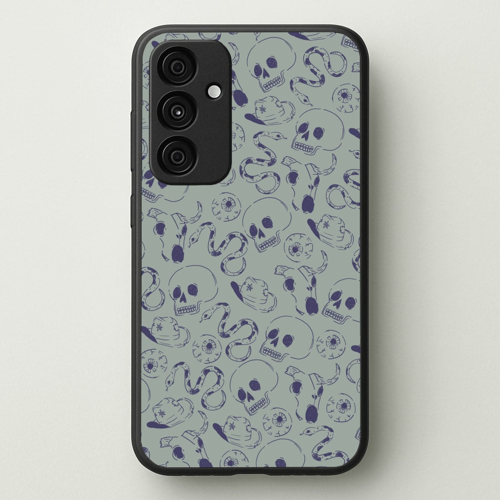 Blue Snakes And Skulls - Western - Western Phone Case for Galaxy A55