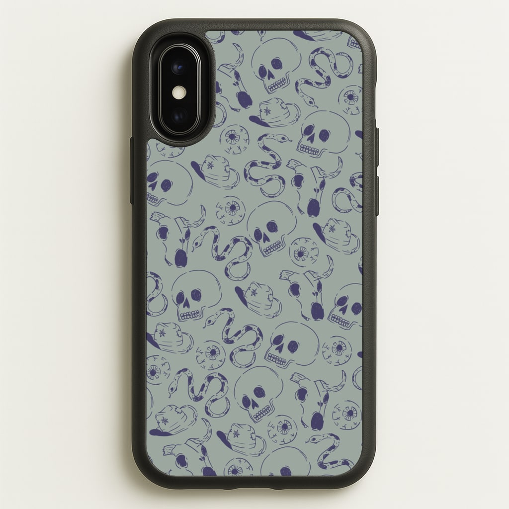 Blue Snakes And Skulls - Western - Western Phone Case for iPhone X / XS