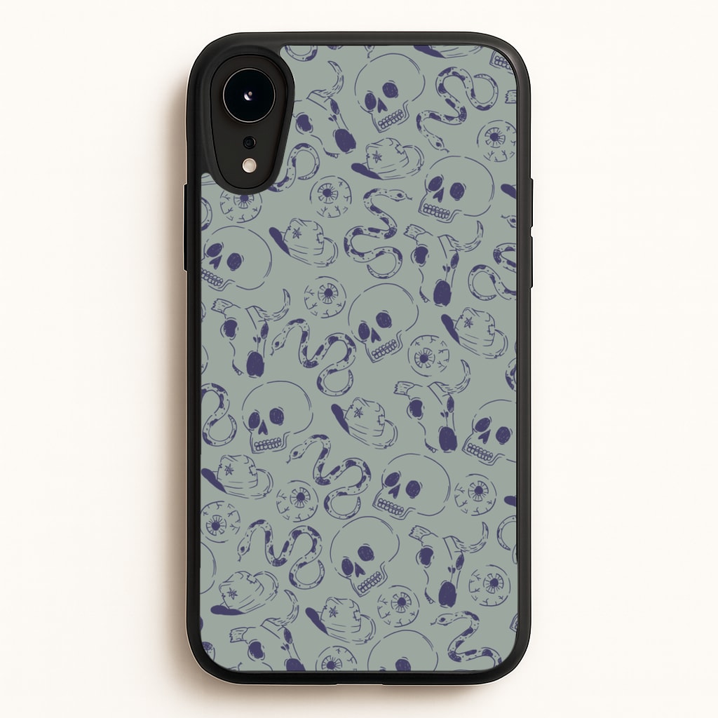 Blue Snakes And Skulls - Western - Western Phone Case for iPhone XR