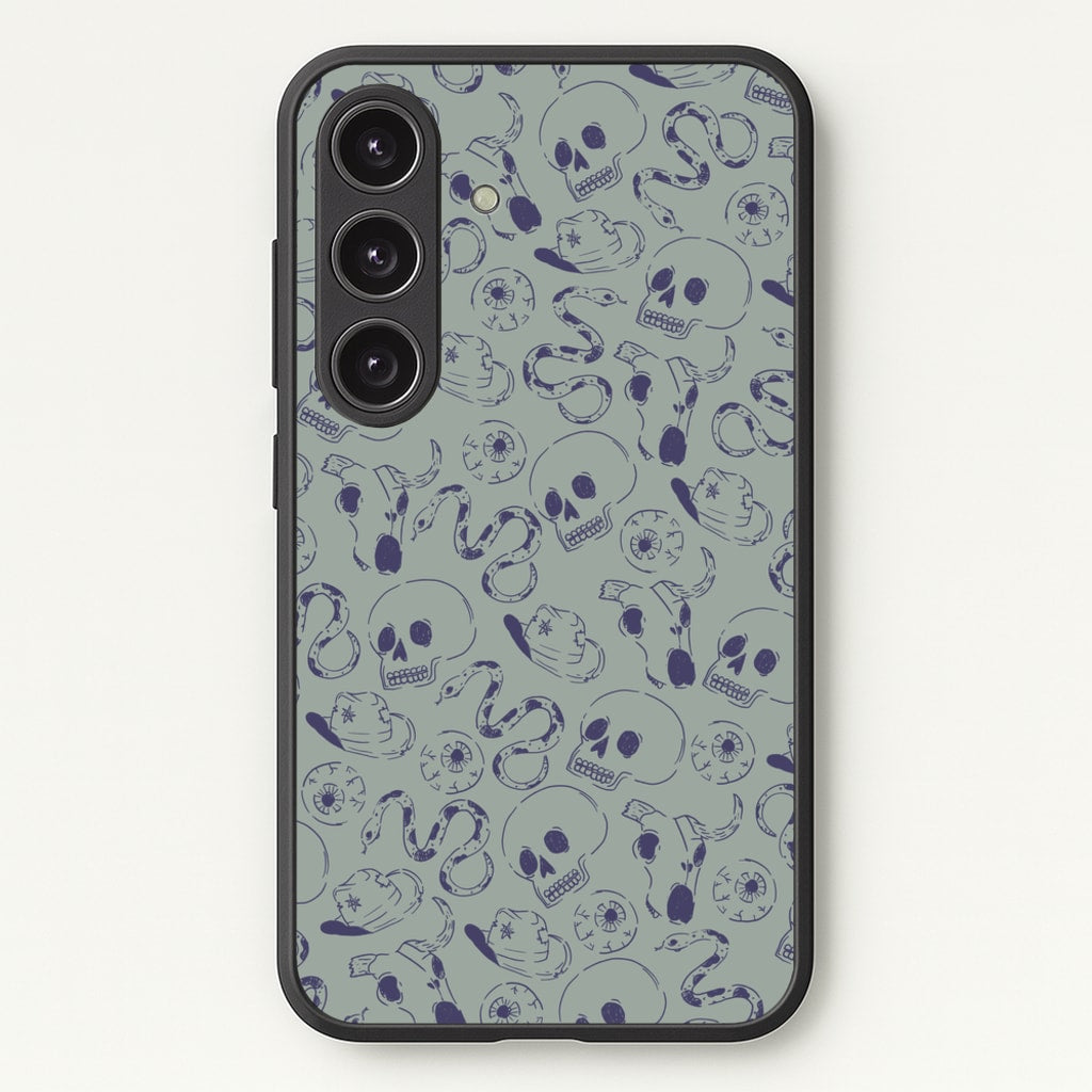Blue Snakes And Skulls - Western - Western Phone Case for Galaxy S24 Plus