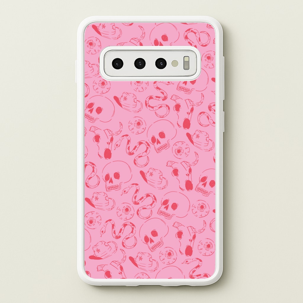 Pink Snakes And Skulls - Western - Western Phone Case for Galaxy S10 Plus