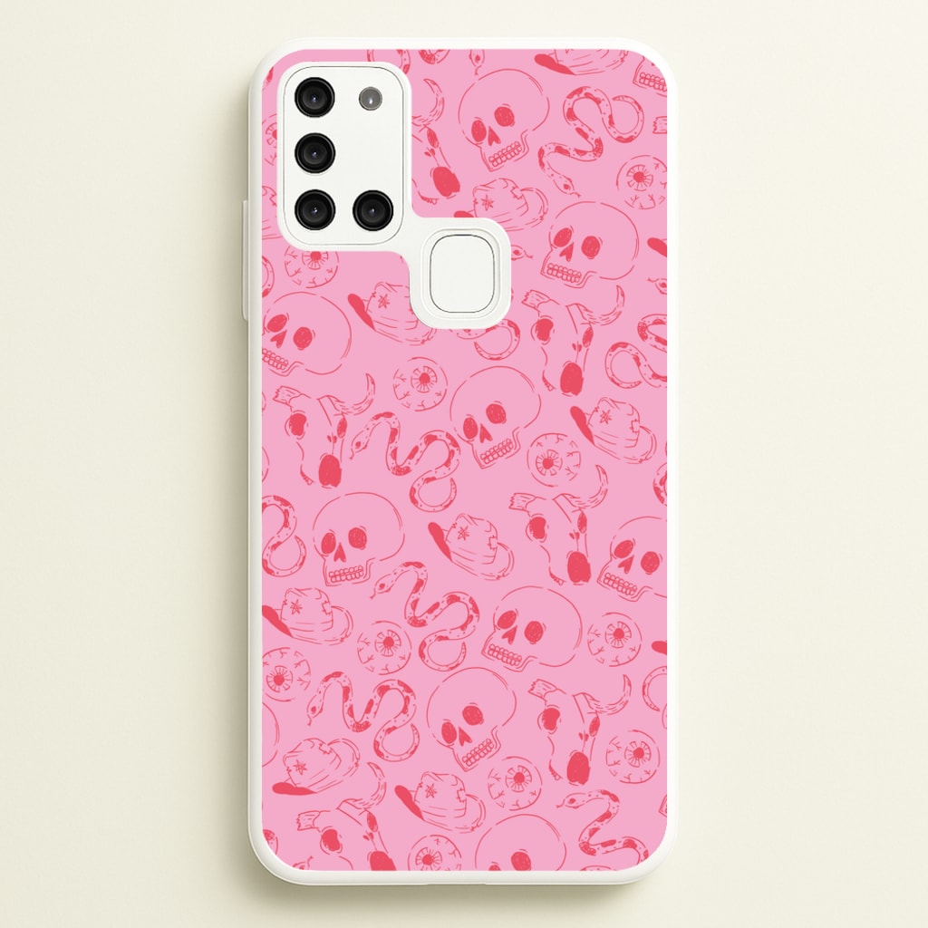 Pink Snakes And Skulls - Western - Western Phone Case for Galaxy A21s
