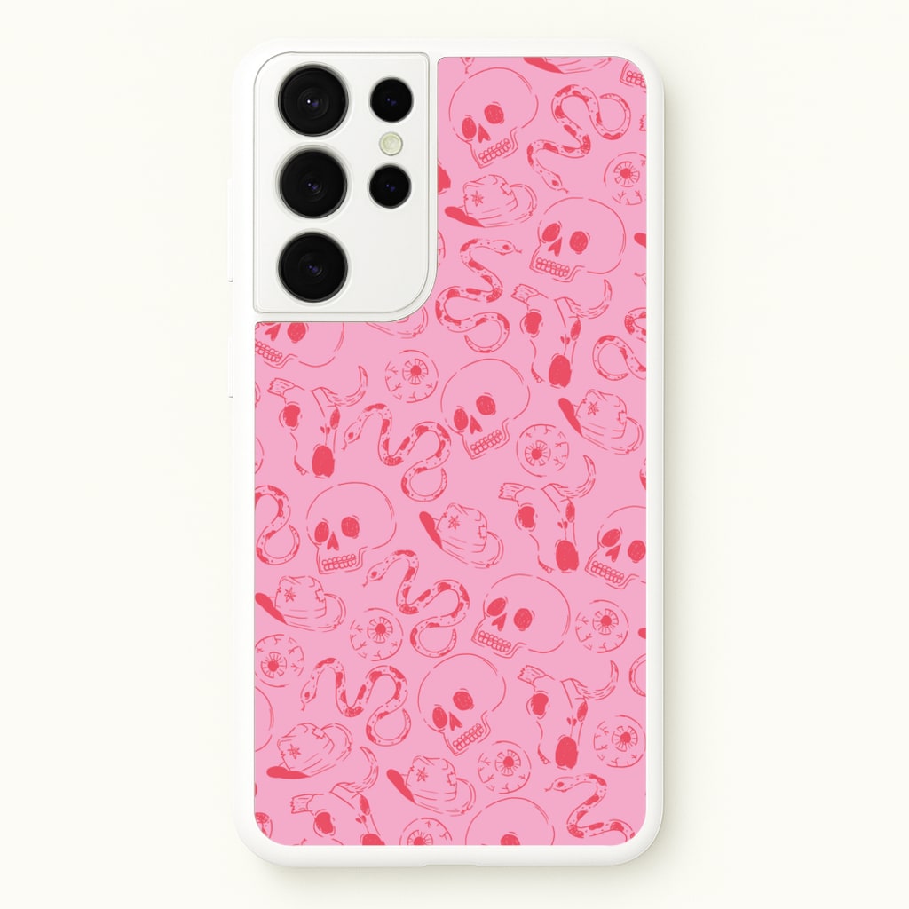Pink Snakes And Skulls - Western - Western Phone Case for Galaxy S21 Ultra
