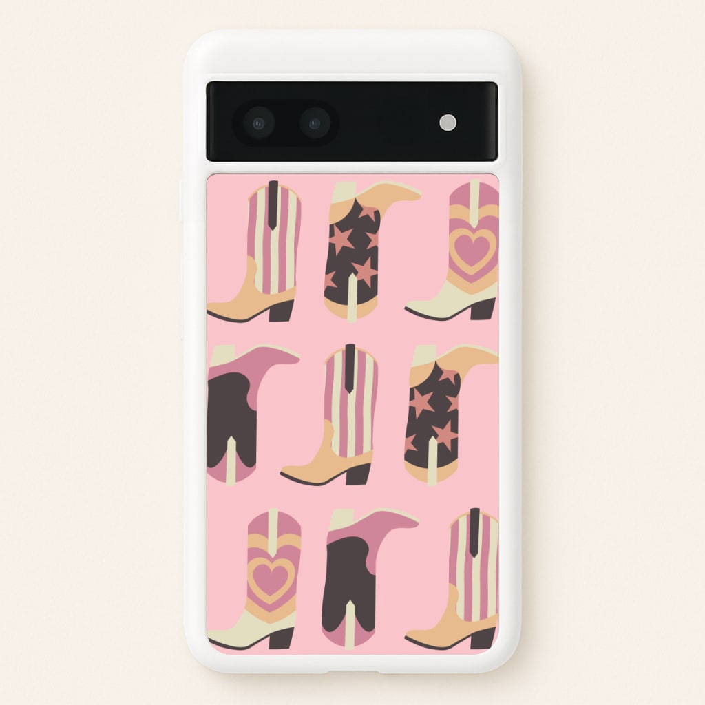 Dusty Pink Cowboy Boots Pattern - Western Phone Case for Google Pixel 7a