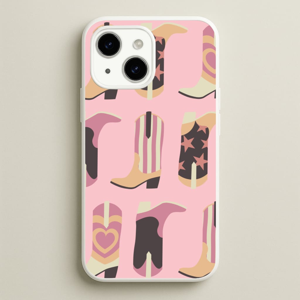 Dusty Pink Cowboy Boots Pattern - Western Phone Case for iPhone 14