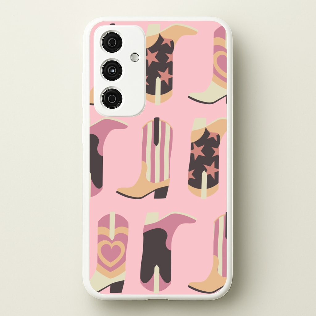 Dusty Pink Cowboy Boots Pattern - Western Phone Case for Galaxy A15