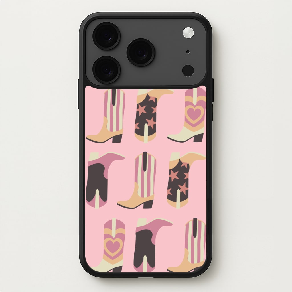 Dusty Pink Cowboy Boots Pattern Phone Case for iPhone 17 Pro