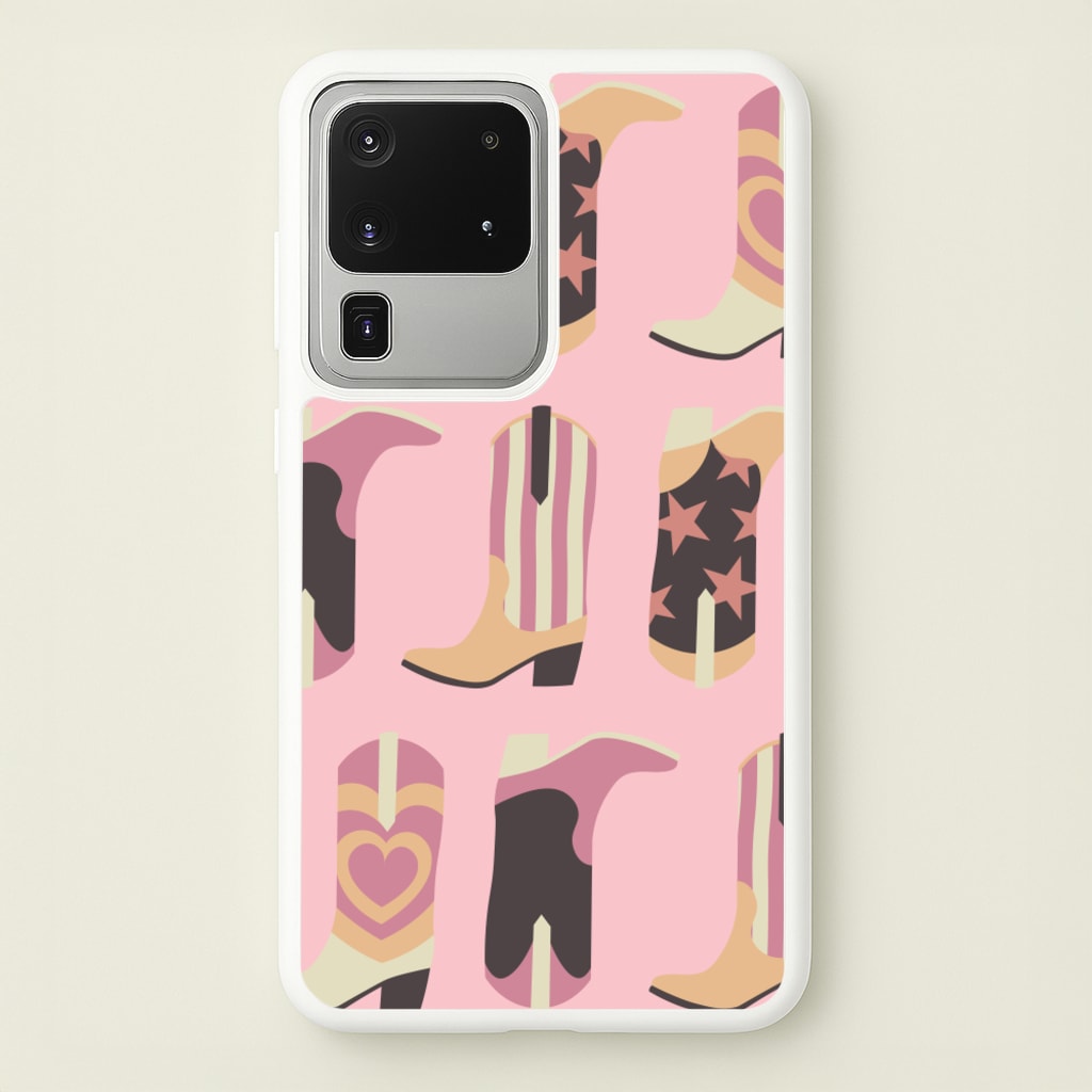 Dusty Pink Cowboy Boots Pattern - Western Phone Case for Galaxy S20 Ultra