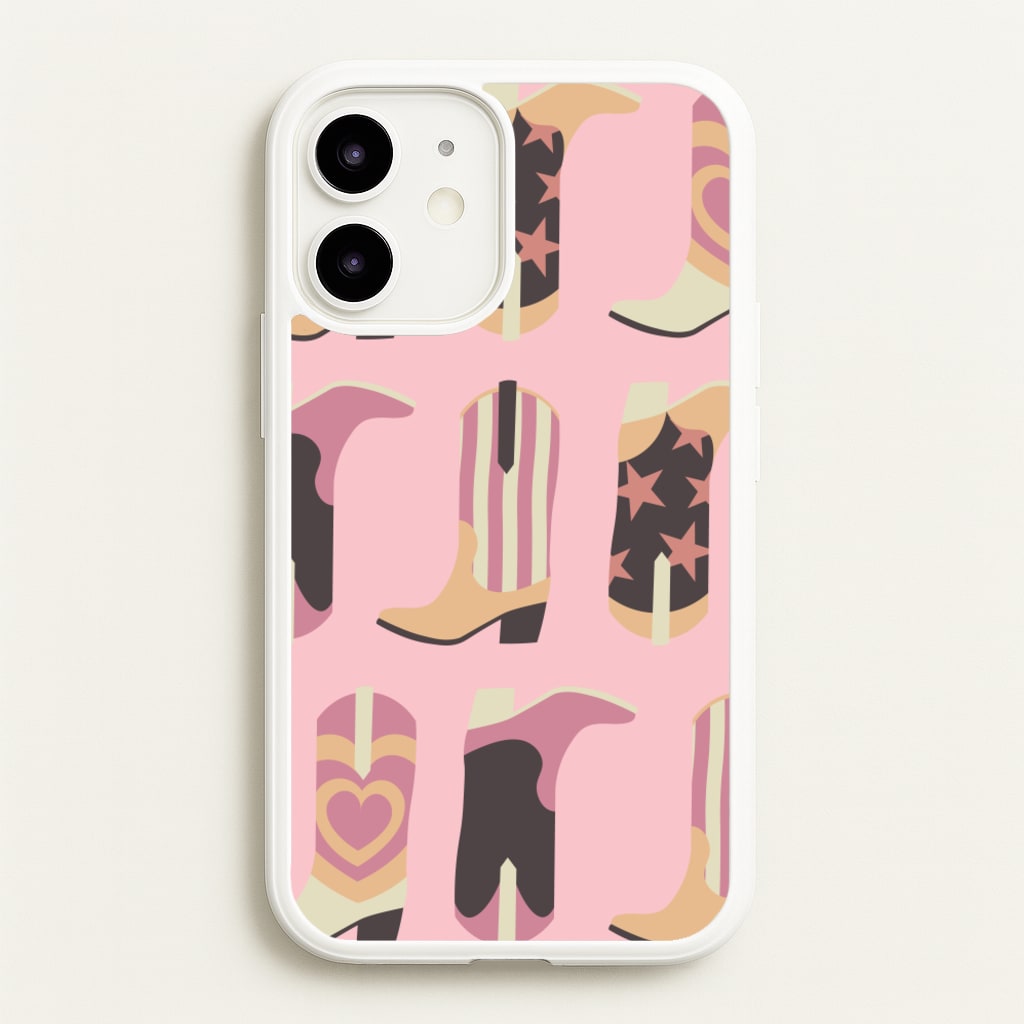 Dusty Pink Cowboy Boots Pattern - Western Phone Case for iPhone 12 Mini