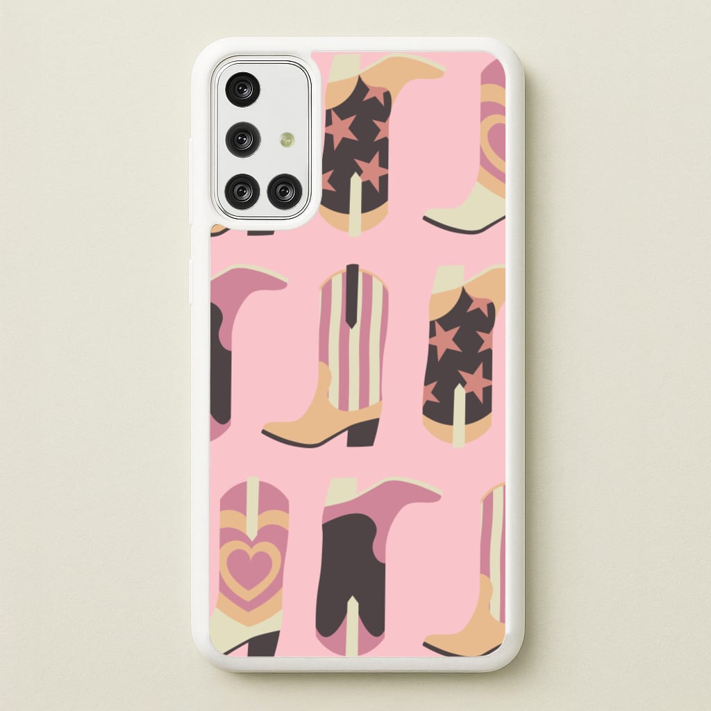 Dusty Pink Cowboy Boots Pattern - Western Phone Case for Galaxy A71